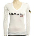 Ladies Armani White Long Sleeve V-Neck T-Shirt - White - Tag 42 (Size 12)