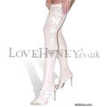 Hen Night HQ Hustler Lingerie Butterfly Hold Up Stockings - White One size