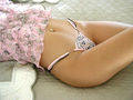 Beautiful G-string in French Lace by Lola Luna - x large - pink/black