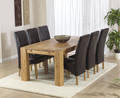 Madrid Solid Oak Dining Table with 6 Brown Roma Leather Chairs